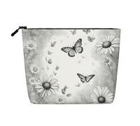 Butterfly Daisy Print Makeup Bag for Women Large-Capacity Travel Toiletry Organizer Pouch Eco-Friendly