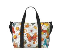 Butterfly Daisy Print oblique across Hand Travel Bag Polyester Women Men Overnight Duffel Carry-on Tote Bag, Black, One Size, Black, One Size