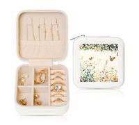 Butterfly Daisy Small Jewellery Box Spring Meadow PU Leather Travel Jewellery Organizer for Women Girls Storage Case for Rings Earrings Necklaces Bracelets
