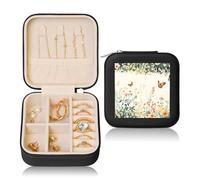 Butterfly Daisy Small Jewellery Box Spring Meadow PU Leather Travel Jewellery Organizer for Women Girls Storage Case for Rings Earrings Necklaces Bracelets