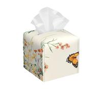 Butterfly Daisy Tissue Box Holder, Spring Meadow Square Tissue Box Cover Leather Paper Napkin Dispenser Cube for Living Room Office Car Bathroom Décor