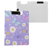 Butterfly Daisy Violet Clipboard a4 Clip Board Foldover Document Folder Files for Paperwork with Clips Lightweight Plastic