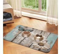 Butterfly Daisy Wood Pattern Pet Feeding Mat 30x45cm | Absorbent Feeding Mat For Dogs & Cats, Non Slip Rubber Backing, Easy Clean Quick Dry Pet Bowl Mat For Food & Water Bowls