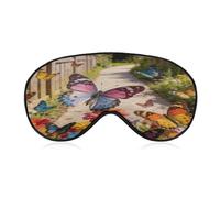 Butterfly Dance Along The Flower Path Eye Mask with Adjustable Strap Soft Breathable Sleep Mask for Home Office Travel Airplane Light Blocking Comfortable Eye Covers for Women Men