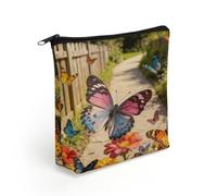 Butterfly Dance Along The Flower Path Makeup Bag with Sturdy Zipper，Linen Material Storage Bag,Large Capacity And Multi-Purpose Cosmetic Bag for Daily Life, Travel, Outings, Business Trips And Other O