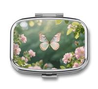Butterfly Dance Pill Box 2 Compartments Portable Medicine Pill Organizer Pill Organizer for Pocket or Purse Decorative Metal Medicine and