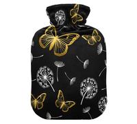Butterfly Dandelion Black Hot Water Bottle with Cover for Pain Relief Warm Water Bag for Arthritis, 2L