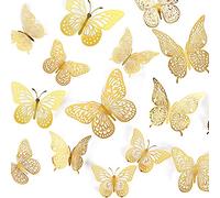 Butterfly Decorations 36 Pcs Glitter 3D Butterfly Cupcake Toppers Rose Gold Sliver Hollow Butterfly Personalised Cake Topper for Birthday Wedding Party Wall Sticker Decoration
