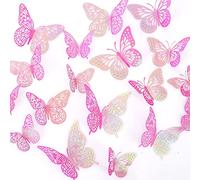 Butterfly Decorations 36 Pcs Glitter 3D Butterfly Cupcake Toppers Rose Gold Sliver Hollow Butterfly Personalised Cake Topper for Birthday Wedding Party Wall Sticker Decoration