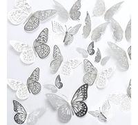 Butterfly Decorations 36 Pcs Glitter 3D Butterfly Cupcake Toppers Rose Gold Sliver Hollow Butterfly Personalised Cake Topper for Birthday Wedding Party Wall Sticker Decoration