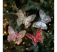 Butterfly Decorative Pendants Made of Plastic with Sparkling Glitter and Mesh-Like Visual Texture for Indoor Celebration Use (A-pink)