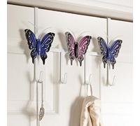 Butterfly Design Over-The-Door Hooks - Metal Hanger With 4 Hooks - Bathroom, Bedroom, Cloakroom, Utility Hanging Storage
