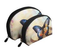 Butterfly Design Printed Makeup Bags 2-Piece Portable Shell Travel Toiletry Bag Cosmetic Organizer Bag for Women
