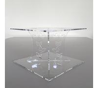 Butterfly Design Square Single Tier Cake Stand - Clear - Base 18 cm, Top 15 cm