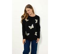Butterfly Diamanté Embellished Batwing Jumper - Black - 14