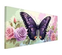 Butterfly Diamond Art Kits Adults, 5D Diamond Painting Flower 2025 Design New, Square Full Drill Crystal Art Kit, DIY Cross Stitch Crafts Embroidery Pictures for Home Wall Room Decor 70x30cm W-14