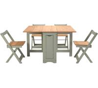 Santos Folding Drop Leaf Butterfly Dining Table Set 4 Chairs Sage Green & Distressed Wax Pine