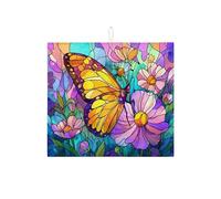 Butterfly Dish Drying Mats For Kitchen Counter, Colorful Stained Glass Absorbent Dish Rack Mat, Spring Microfiber Drying Pad For Kitchen Coffee Bar 16x18 Inch