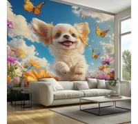 Butterfly Dog Wallpaper for Walls - Cute Puppy Wall Paper, Dog Home Decor, Non-Woven Waterproof Print Wallpapers for Bedroom Living Room, Feature Walls Mural 450x315 cm - RvX54