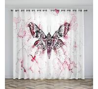 Butterfly Door Curtain Pink Thermal Insulation Curtains, for Bedroom Living Room, Thermal Insulation Eyelet, 3D Pattern Curtains, 52x84 Inches (Wxl), 2 Pieces