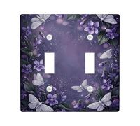 Butterfly Double Light Switch Cover Plate, Floral Romantic Violet Leaf Spring Violet Plastic Standard Size Toggle Light Switch Cover for New Apartment Home Bedroom Office Decor