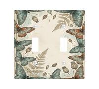 Butterfly Double Light Switch Cover Plate, Nature Vintage Fern Seed Spring Teal Plastic Standard Size Wall Switch Plates Accents for Home Living Room Bedroom Bathroom Decor