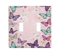 Butterfly Double Light Switch Cover Plate, Spring Fanciful Flower Swirl Spring Peach Plastic Standard Size Decorative Wall Plates for Home Living Room Bedroom Bathroom Decor