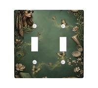 Butterfly Double Light Switch Cover Plate, Vintage Fanciful Fox Flower Summer Green Plastic Standard Size Decorative Wall Plates for New Apartment Home Bedroom Office Decor