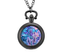 Butterfly Dream Catcher Vintage Pocket Watch Alloy Pendant Watches Necklace Gift for Men Women Black-Style