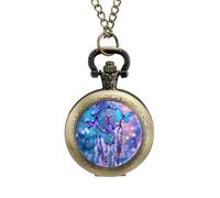 Butterfly Dream Catcher Vintage Pocket Watch Alloy Pendant Watches Necklace Gift for Men Women Coppery-Style