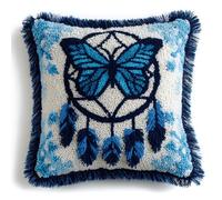 Butterfly Dreamcatcher Latch Hook Cushion Kit for Adults & Beginners,Pre-Printed Canvas Rug Making Kit,DIY Pillow Cover Craft Set 43x43 cm,Colourful Crochet Kit for Stress Relief & Mindfulness