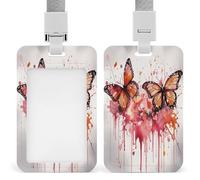 Butterfly Drip Spray Watercolor Badge Holders Retractable ID Badge Holder with Lanyard Heavy Duty Badges Reel Card Protector Detachable ID Card Holder for Nurse Teacher Staff Officer