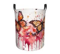 Butterfly drip spray watercolor Laundry Hamper with Handle Waterproof Collapsible Laundry Basket Circular Dirty Clothes Hamper Lightweight Storage Basket for Bathroom Bedroom Car Small