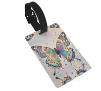 Butterfly drip Spray Watercolor Luggage Tags for Suitcases, PVC Suitcase Tag with Secure Strap Suitcase Identifier with Privacy Name Card for Travel Bag Tags Personalized Baggage Tag for Women Men