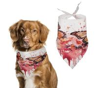 Butterfly Drip Spray Watercolor Pet Scarf Adjustable Pet Accessories Triangular Scarf Washable Floral Print Puppy Bib Bandana Stylish Comfortable Cat Scarves for Holiday Scarfs