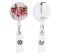 Butterfly Drip Spray Watercolor Retractable Badge Reel - Personalized ID Name Badge Holder with Lanyard Cute Badges Reel Holder Round Nurse Doctor Name Tag Badges Clip for Work