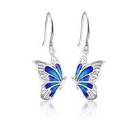 Butterfly Drop Earrings, 925 Sterling Silver Hypoallergenic Dangly Earrings for Sensitive Ears, Metal, Cubic Zirconia