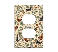 Butterfly Duplex Outlet Covers Wall Plate, Botanical Natural Fern Flower Spring Orange Plastic Standard Size Face Plates for Electrical Outlets for Bedroom Bathroom Kitchen Entrance Decor