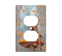 Butterfly Duplex Outlet Covers Wall Plate, Fantasy Fanciful Fairy Flower Spring Blue Plastic Standard Size Wall Plates for Electrical Outlets for Bedroom Bathroom Kitchen Entrance Decor