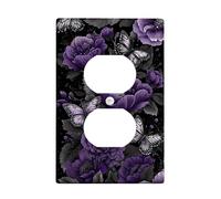 Butterfly Duplex Outlet Covers Wall Plate, Floral Elegant Flower Petal Spring Violet Plastic Standard Size Double Power Outlet Cover Plate for Home Living Room New Apartment Decor