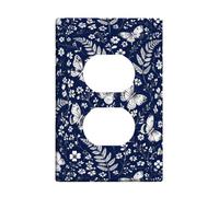 Butterfly Duplex Outlet Covers Wall Plate, Floral Nature Flower Fern Spring Navy Plastic Standard Size Face Plates for Electrical Outlets for Living Room Bedroom Home Office Decor
