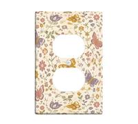 Butterfly Duplex Outlet Covers Wall Plate, Floral Nature Flower Leaf Spring Pastel Plastic Standard Size Face Plates for Electrical Outlets for Home Living Room New Apartment Decor
