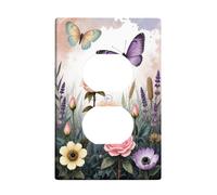 Butterfly Duplex Outlet Covers Wall Plate, Floral Nature Rose Lavender Spring Pastel Plastic Standard Size Face Plates for Electrical Outlets for Living Room Bedroom Home Office Decor