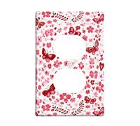 Butterfly Duplex Outlet Covers Wall Plate, Floral Romantic Flower Heart Spring Peach Plastic Standard Size Face Plates for Electrical Outlets for Home Living Room Bedroom Bathroom Decor