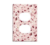 Butterfly Duplex Outlet Covers Wall Plate, Floral Romantic Flower Petal Spring Peach Plastic Standard Size Double Power Outlet Cover Plate for Living Room Bedroom Home Office Decor