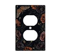 Butterfly Duplex Outlet Covers Wall Plate, Floral Vintage Flowers Poppies Fall Black Plastic Standard Size Face Plates for Electrical Outlets for Living Room Bedroom Home Office Decor