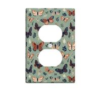 Butterfly Duplex Outlet Covers Wall Plate, Nature Floral Leaf Flower Spring Green Plastic Standard Size Face Plates for Electrical Outlets for Home Living Room New Apartment Decor