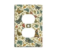 Butterfly Duplex Outlet Covers Wall Plate, Vintage Nature Flower Leaf Spring Green Plastic Standard Size Face Plates for Electrical Outlets for Living Room Bedroom Home Office Decor