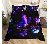 Butterfly Duvet Cover Girly Purple Blue Butterflies Bedding Set 3D Animal Theme Comforter Cover for Boys Girls Kids Teens Colorful Glitter Bedding & Linen Single Size With 1 Pillow Case
