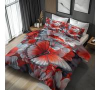 Butterfly Duvet Cover King Size Bedding Sets, Red Butterflies Pattern, Reversible Design Bedroom Decor Bed Quilt Cover with 2 Pillowcases, Microfiber, Zip - SMK17328